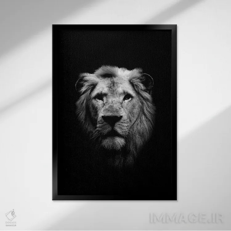 تابلو دکوراتیو شیر سیاه اثر واتر ریکن - نمای قابدار مشکی