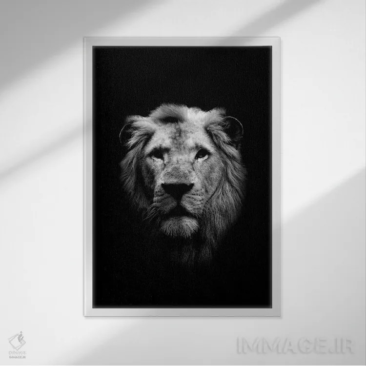 تابلو دکوراتیو شیر سیاه اثر واتر ریکن - نمای قابدار سفید