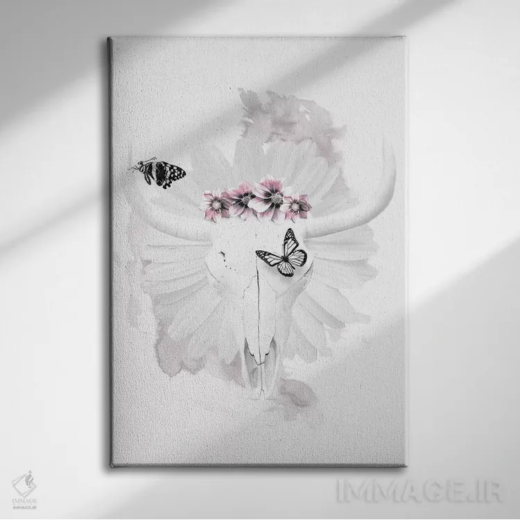 تابلو دکوراتیو جمجمه گاو اثر واتر ریکن - نمای روبهرو روی دیوار