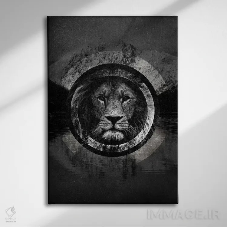 تابلو دکوراتیو شیر سورئال اثر واتر ریکن - نمای روبهرو روی دیوار