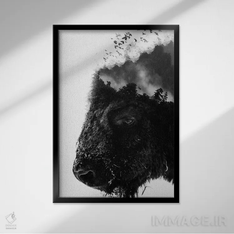 تابلو دکوراتیو بیزون سفید اثر واتر ریکن - نمای قابدار مشکی