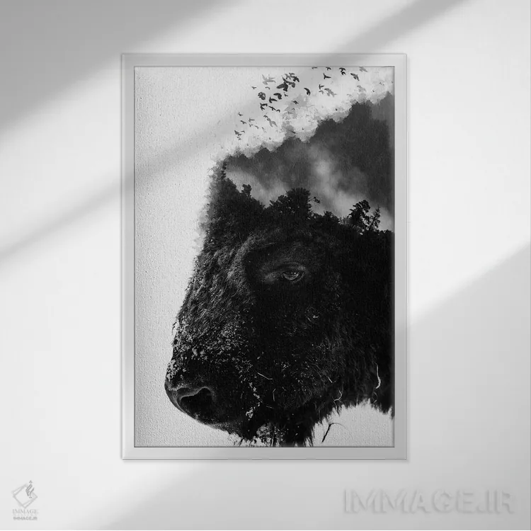 تابلو دکوراتیو بیزون سفید اثر واتر ریکن - نمای قابدار سفید
