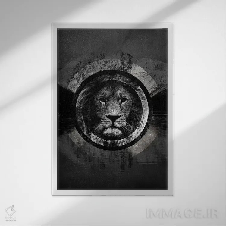 تابلو دکوراتیو شیر سورئال اثر واتر ریکن - نمای قابدار سفید