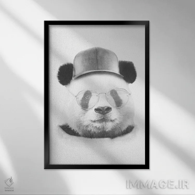 تابلو دکوراتیو پاندای باحال اثر واتر ریکن - نمای قابدار مشکی