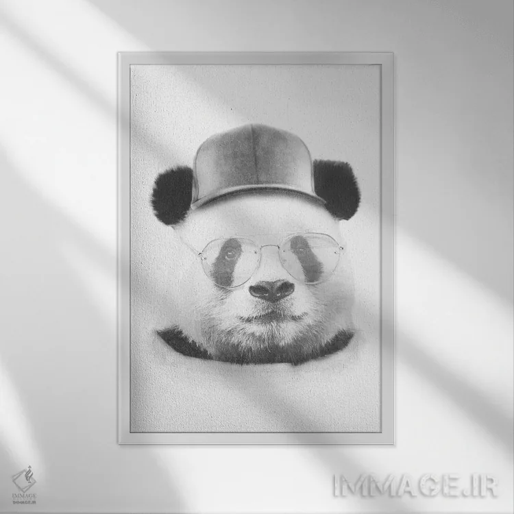 تابلو دکوراتیو پاندای باحال اثر واتر ریکن - نمای قابدار سفید