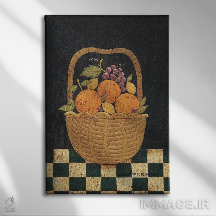 تابلو دکوراتیو سبد پرتقال اثر وارن کیمبل - نمای روبهرو روی دیوار