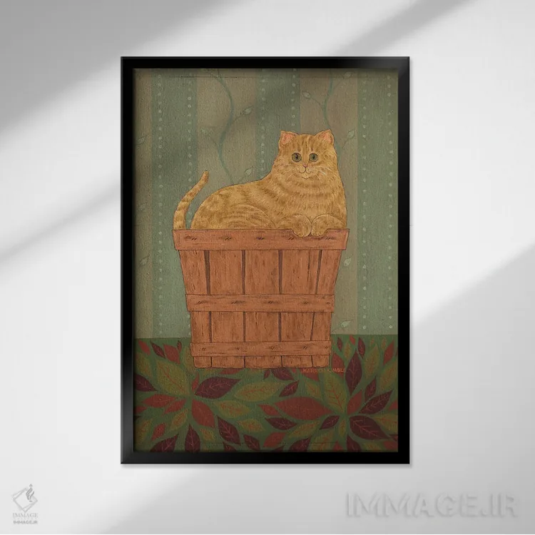 تابلو دکوراتیو گربه پرتقالی اثر وارن کیمبل - نمای قابدار مشکی