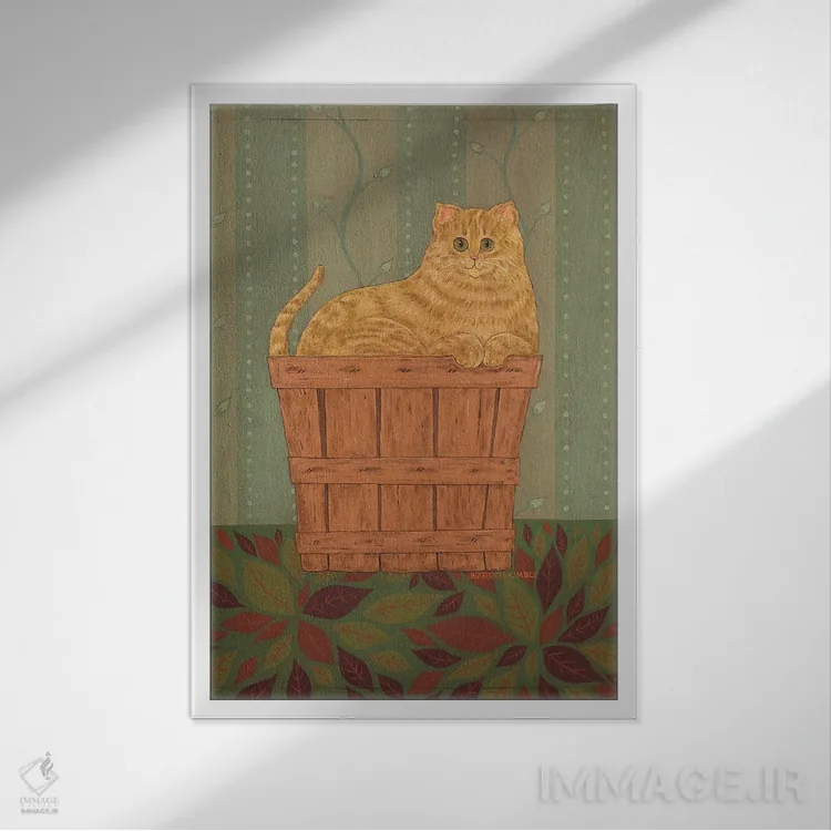 تابلو دکوراتیو گربه پرتقالی اثر وارن کیمبل - نمای قابدار سفید