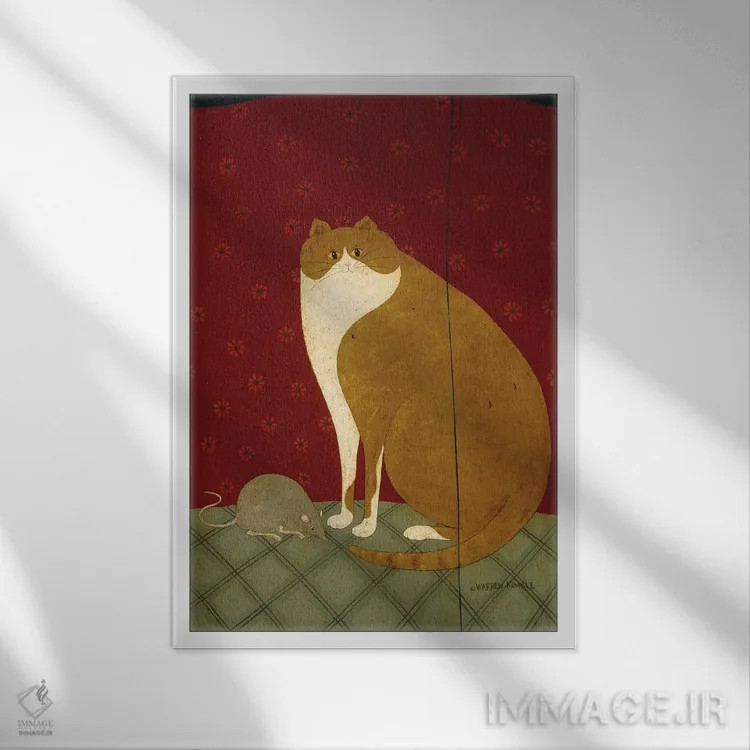 تابلو دکوراتیو گربه و موش اثر وارن کیمبل - نمای قابدار سفید