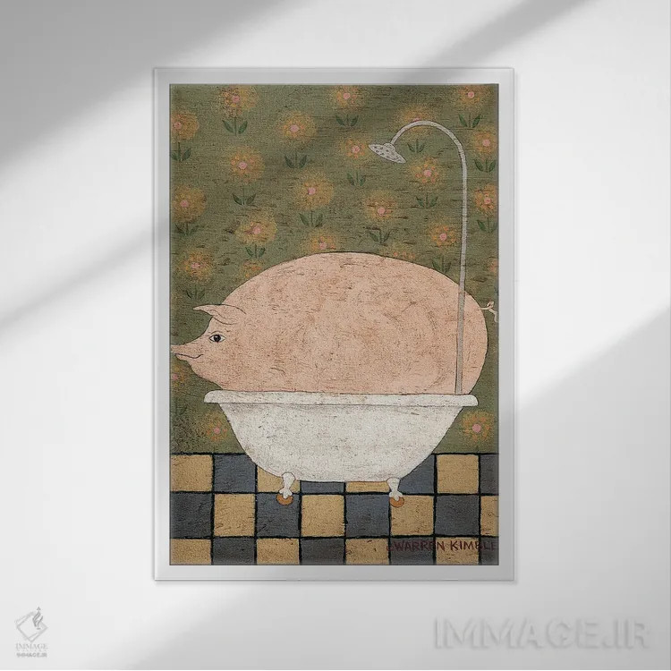 تابلو دکوراتیو غسل خوک یا مزخرف اثر وارن کیمبل - نمای قابدار سفید