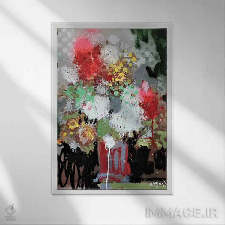 تابلو دکوراتیو دسته گل بازیافتی اثر وین اسلیت - نمای قابدار سفید
