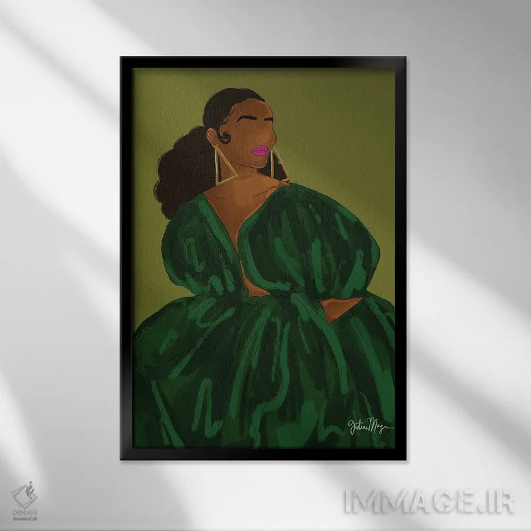 تابلو دکوراتیو سبز اثر وینی وستون - نمای قابدار مشکی