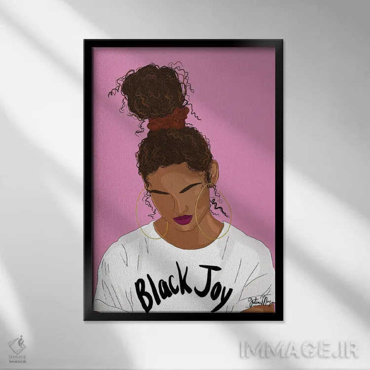 تابلو دکوراتیو شادی سیاه پوستان اثر وینی وستون - نمای قابدار مشکی