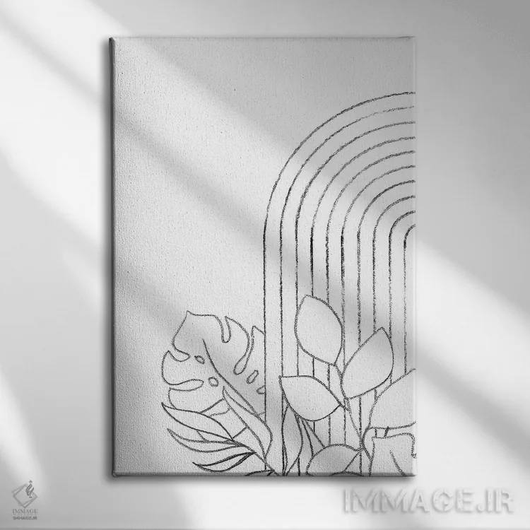 تابلو مینیمال نقاشی خطی گیاهی اثر ویلز وی - نمای روبهرو روی دیوار