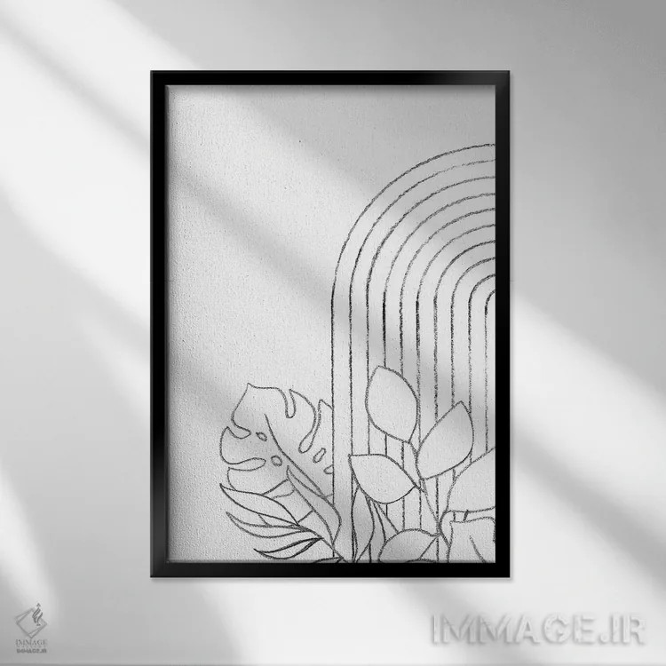 تابلو مینیمال نقاشی خطی گیاهی اثر ویلز وی - نمای قابدار مشکی