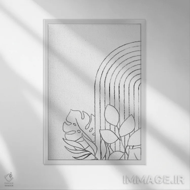 تابلو مینیمال نقاشی خطی گیاهی اثر ویلز وی - نمای قابدار سفید