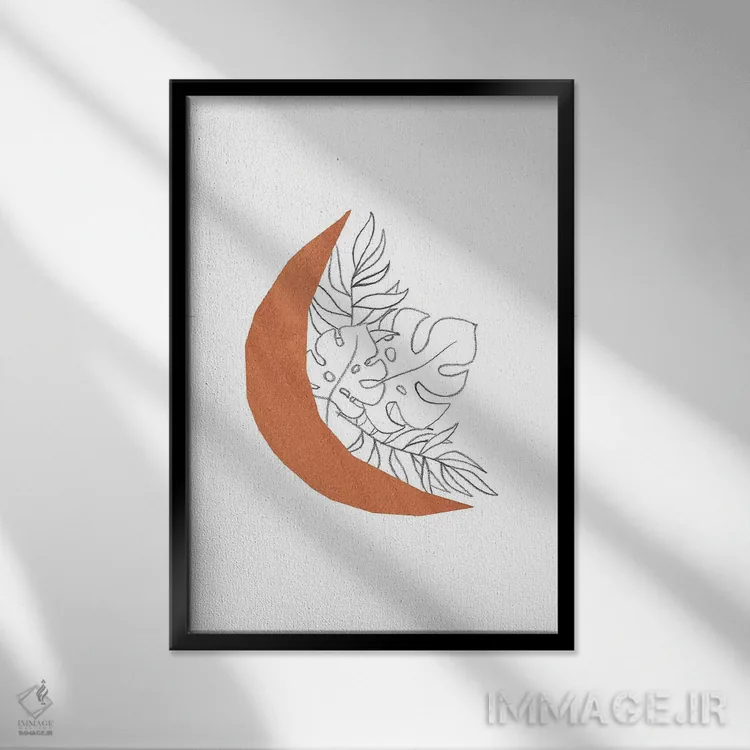 تابلو مینیمال هلال گل دار اثر ویلز وی - نمای قابدار مشکی