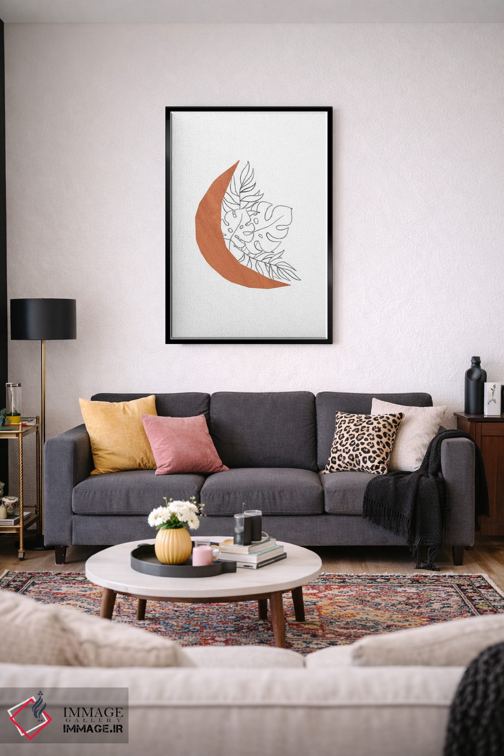 تابلو مینیمال هلال گل دار اثر ویلز وی - D4B