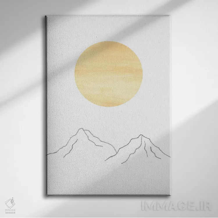 تابلو مینیمال خورشید و کوه ها اثر ویلز وی - نمای روبهرو روی دیوار