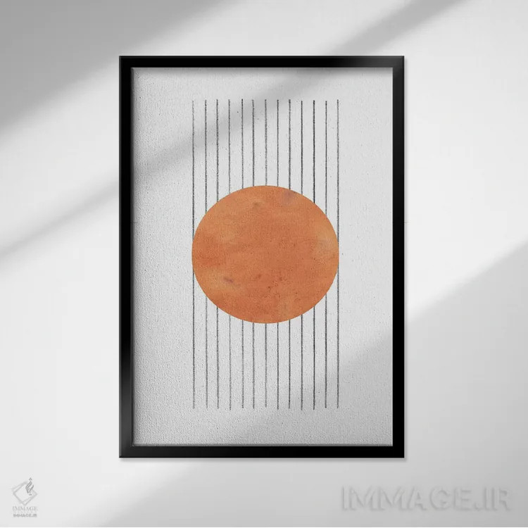 تابلو مینیمال انتزاعی نارنجی سوخته اثر ویلز وی - نمای قابدار مشکی
