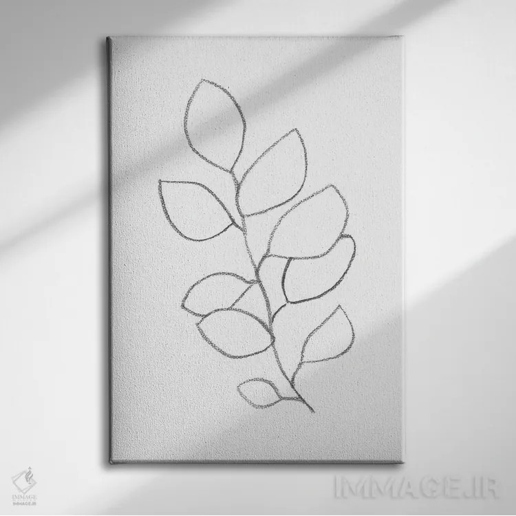 تابلو مینیمال نقاشی خطی گیاهی مینیمال اثر ویلز وی - نمای روبهرو روی دیوار