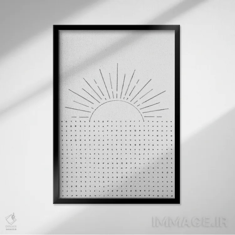 تابلو مینیمال غروب به سبک خطی اثر ویلز وی - نمای قابدار مشکی