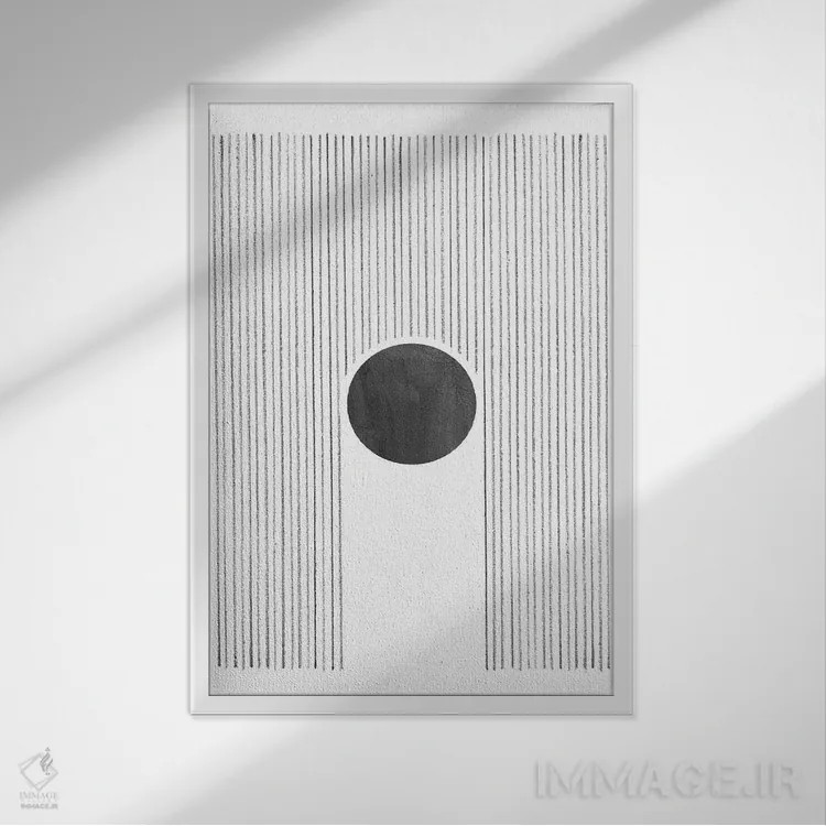 تابلو مینیمال خطوط و خورشید سیاه اثر ویلز وی - نمای قابدار سفید