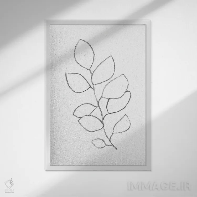تابلو مینیمال نقاشی خطی گیاهی مینیمال اثر ویلز وی - نمای قابدار سفید
