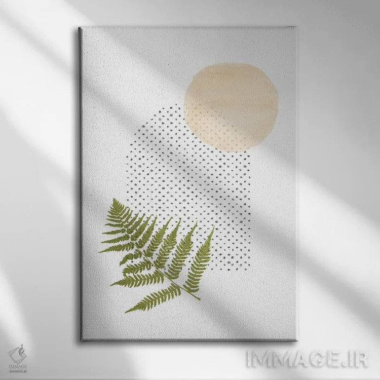 تابلو مینیمال سرخس و اشکال انتزاعی اثر ویلز وی - نمای روبهرو روی دیوار