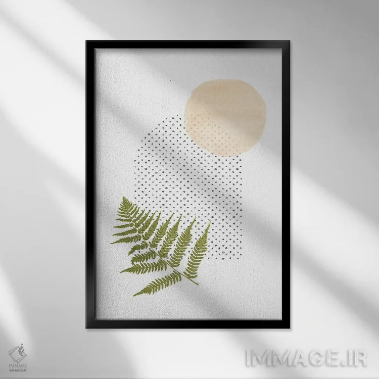تابلو مینیمال سرخس و اشکال انتزاعی اثر ویلز وی - نمای قابدار مشکی