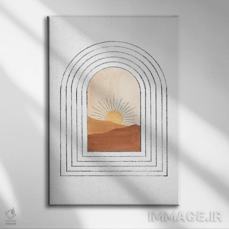 تابلو مینیمال قوس و منظره سبک میانه قرن اثر ویلز وی - نمای روبهرو روی دیوار