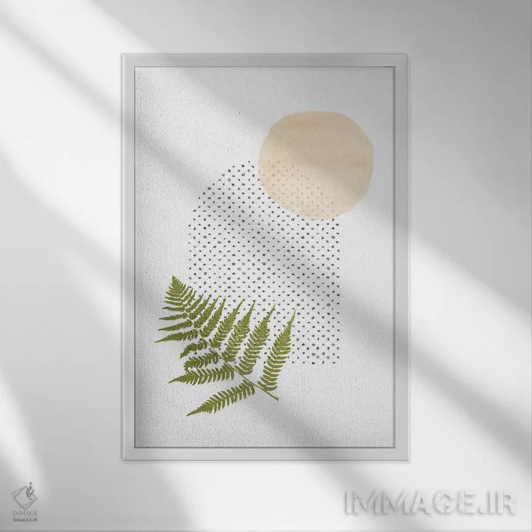 تابلو مینیمال سرخس و اشکال انتزاعی اثر ویلز وی - نمای قابدار سفید