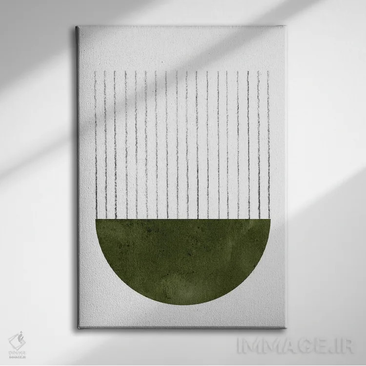 تابلو مینیمال هنر هندسی سبز تیره اثر ویلز وی - نمای روبهرو روی دیوار