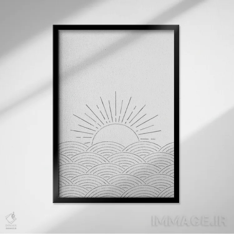 تابلو مینیمال غروب مینیمال روی دریا اثر ویلز وی - نمای قابدار مشکی