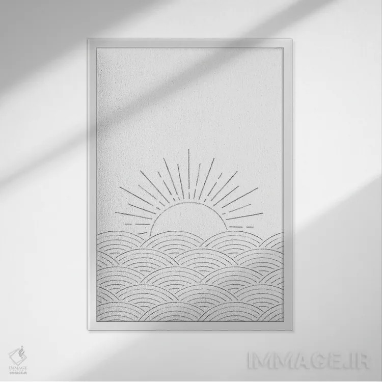تابلو مینیمال غروب مینیمال روی دریا اثر ویلز وی - نمای قابدار سفید