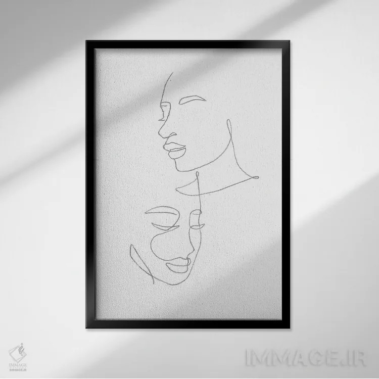 تابلو مینیمال چهره های زنانه با طراحی خطی اثر ویلز وی - نمای قابدار مشکی