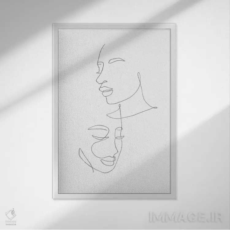 تابلو مینیمال چهره های زنانه با طراحی خطی اثر ویلز وی - نمای قابدار سفید