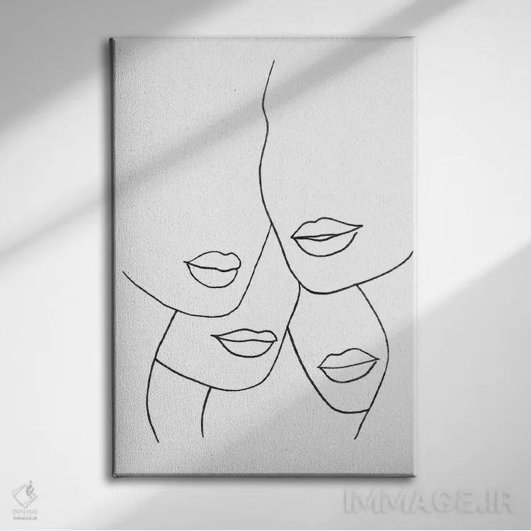 تابلو مینیمال لب های زنانه با طراحی خطی اثر ویلز وی - نمای روبهرو روی دیوار