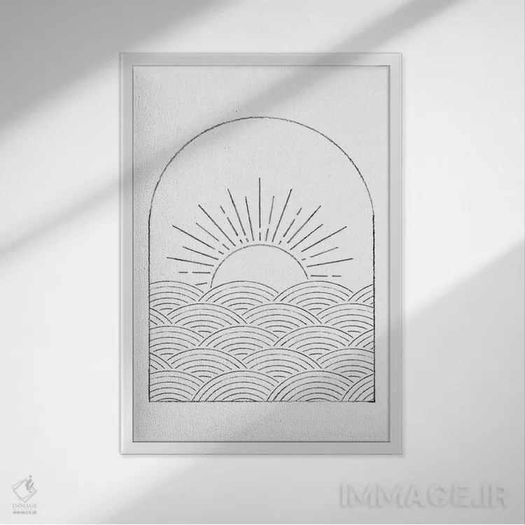 تابلو مینیمال دریا و خورشید با طراحی خطی انتزاعی اثر ویلز وی - نمای قابدار سفید