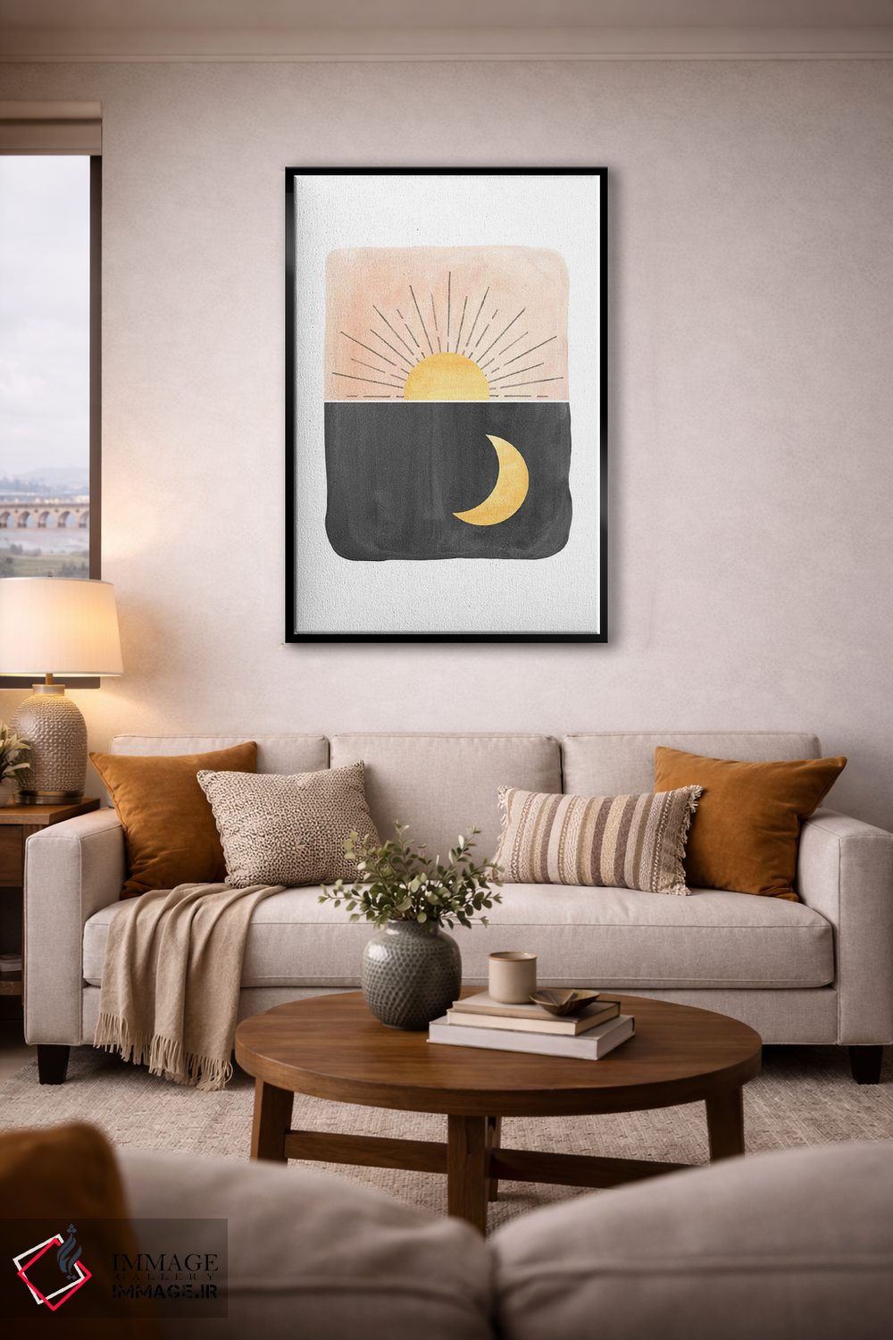 تابلو مینیمال sun and moon,روز و شب، خورشید و ماه اثر ویلز وی - D4B