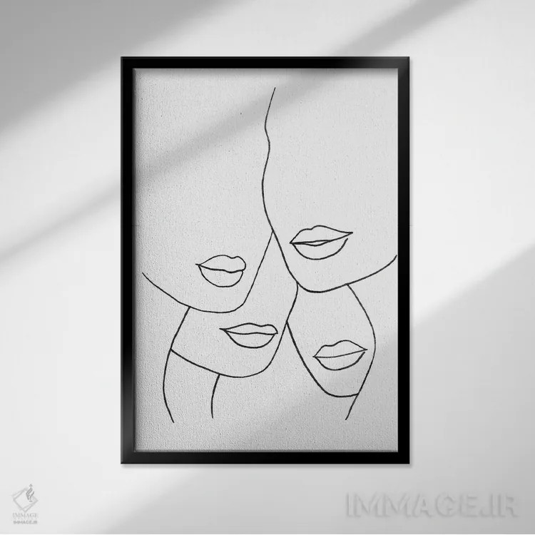 تابلو مینیمال لب های زنانه با طراحی خطی اثر ویلز وی - نمای قابدار مشکی