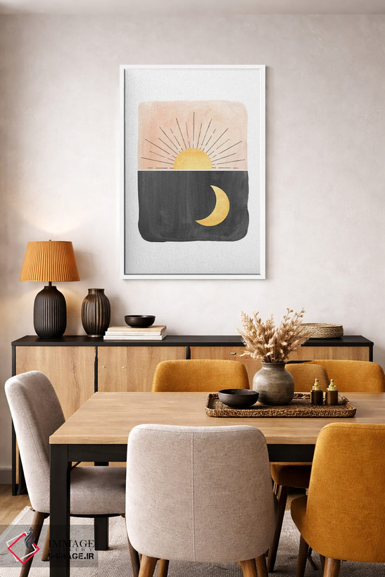 تابلو مینیمال sun and moon,روز و شب، خورشید و ماه اثر ویلز وی - D5W