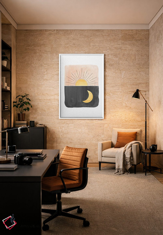 تابلو مینیمال sun and moon,روز و شب، خورشید و ماه اثر ویلز وی - D6W