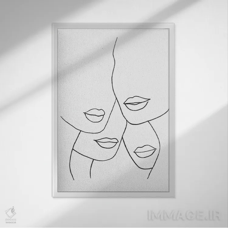 تابلو مینیمال لب های زنانه با طراحی خطی اثر ویلز وی - نمای قابدار سفید