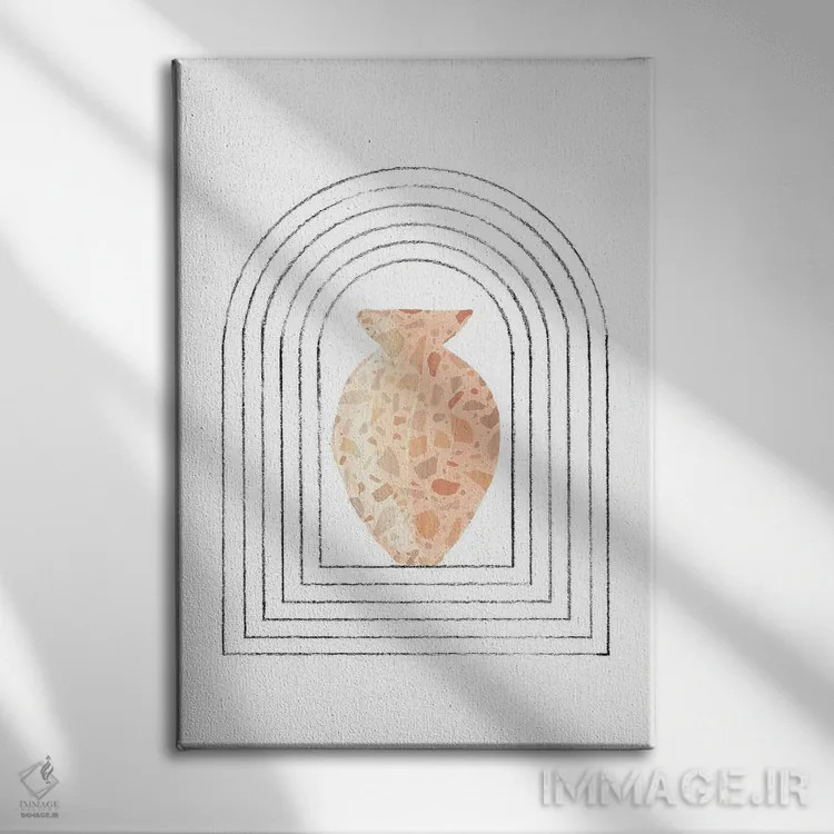 تابلو مینیمال گلدان ترازو درون قوس اثر ویلز وی - نمای روبهرو روی دیوار
