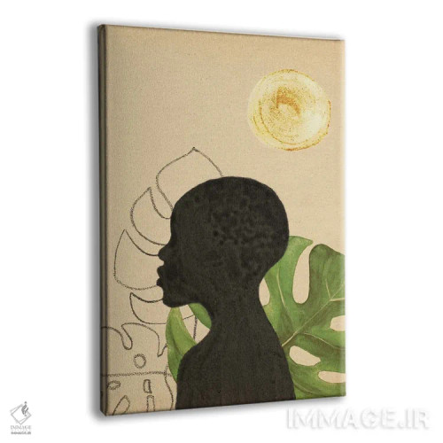 تابلو مینیمال زن سیاه پوست و گیاهان گرمسیری اثر ویلز وی - نمای پرسپکتیو محصول
