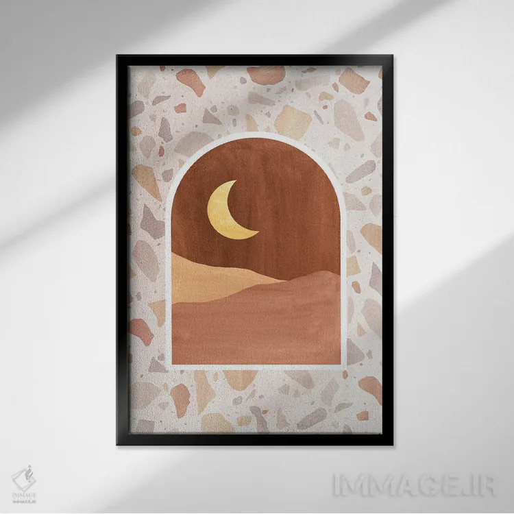 تابلو مینیمال شب کویر ترازو اثر ویلز وی - نمای قابدار مشکی