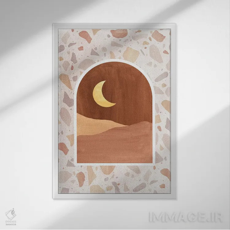 تابلو مینیمال شب کویر ترازو اثر ویلز وی - نمای قابدار سفید