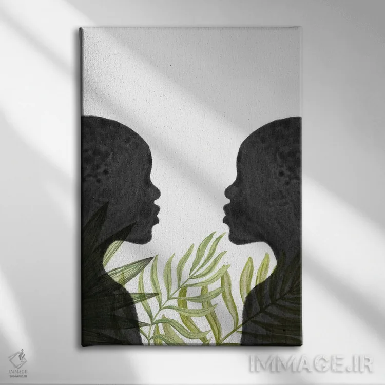 تابلو مینیمال African Inspired,زنان سیاهپوست با الهام از آفریقا اثر ویلز وی - نمای روبهرو روی دیوار