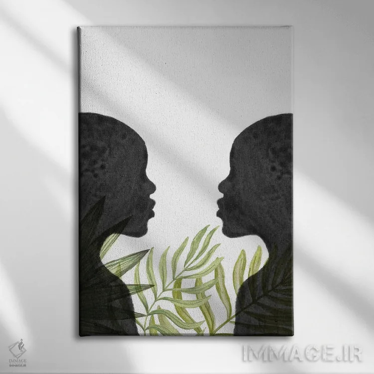 تابلو مینیمال African Inspired,زنان سیاهپوست با الهام از آفریقا اثر ویلز وی - نمای روبهرو روی دیوار